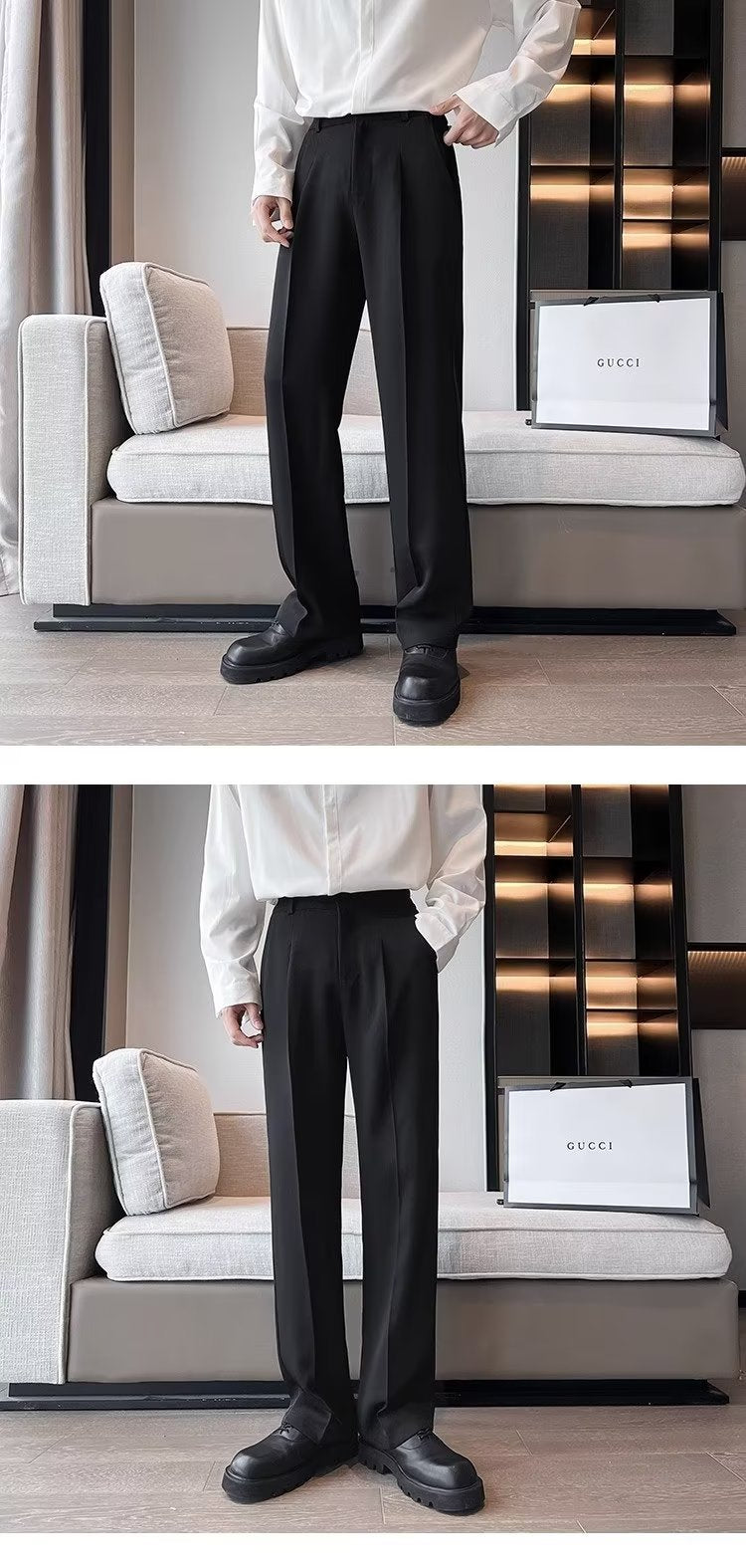 Men's Solid Color Anti-wrinkle Loose Wide-leg Suit Pants