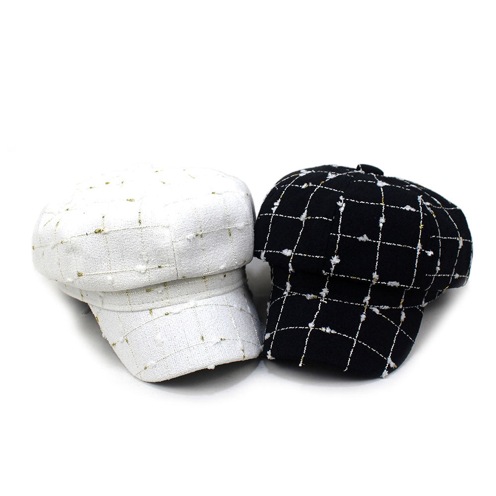 Black And White Plaid Woolen Hat Casual