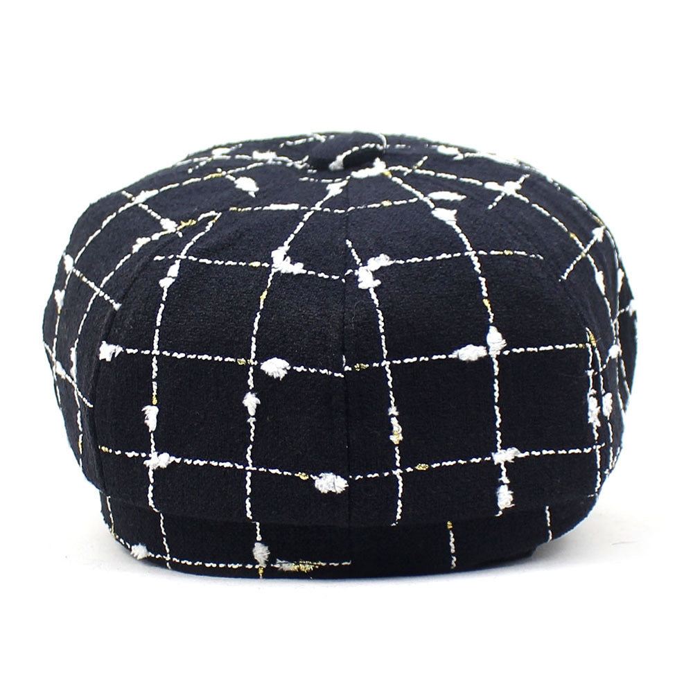 Black And White Plaid Woolen Hat Casual