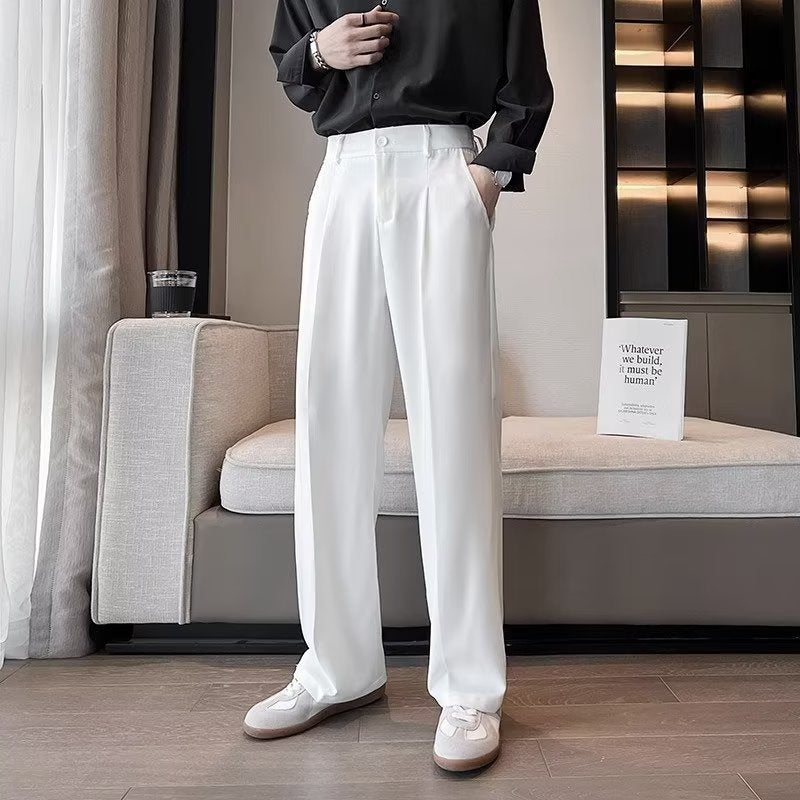 Men's Solid Color Anti-wrinkle Loose Wide-leg Suit Pants