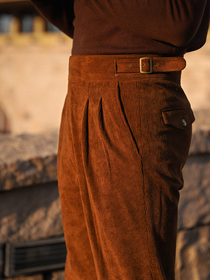 Retro Corduroy Pants For Men With High Waist